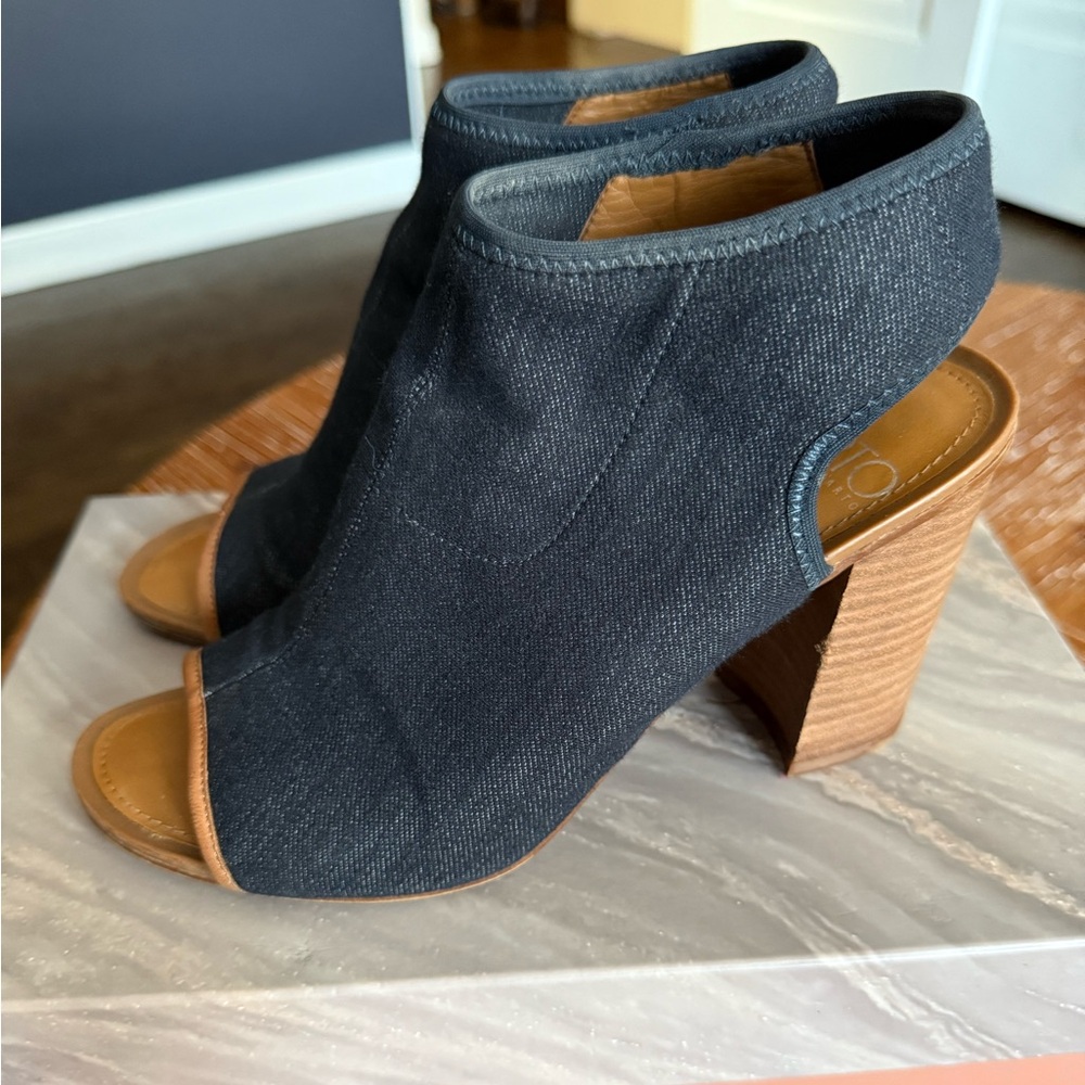 Franco Sarto “Solano” open toe denim bootie! Great condition!